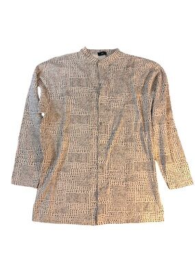 Mens Button Up Shirt XL Phuz Spread Collar Pattern Long Sleeve Textured Cream